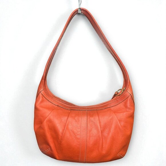 Coach Ergo Pleated Hobo 12235 Vermillion Leather Brass Shoulder Bag Fall Purse - Picture 4 of 9